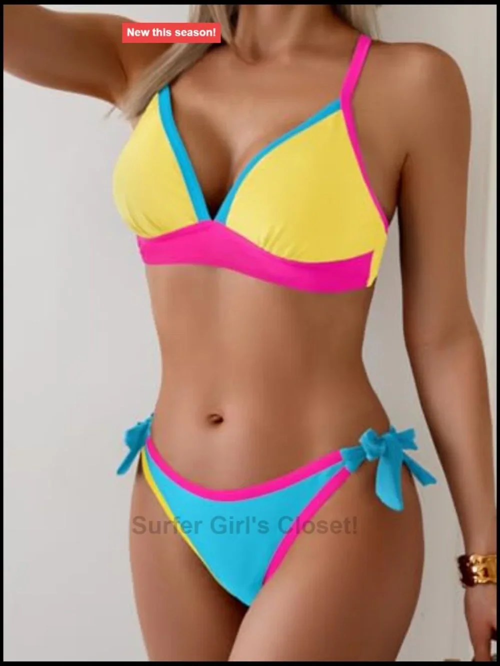 V Neck Bikini Set with Adjustable Criss Cross Back and Tie Side Cheeky Bottoms